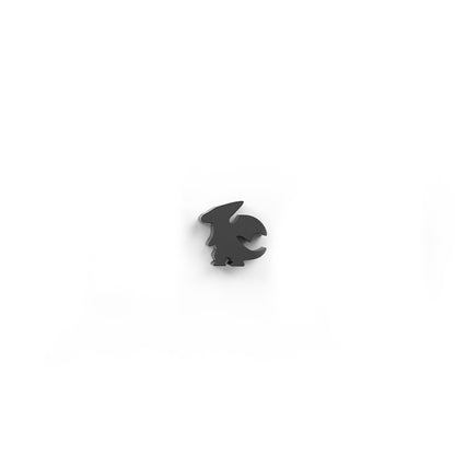 A small black silhouette figurine depicting a dragon with wings, reminiscent of the Here to Slay: Dragon Class Meeple Set by Unstable Games, placed on a plain white background.