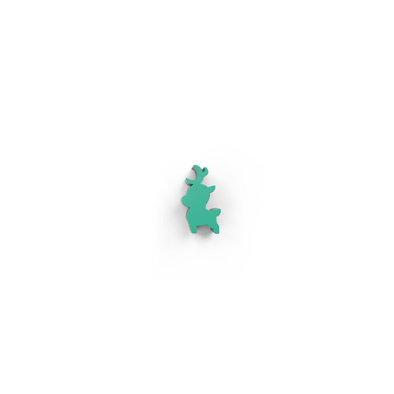 A small, green, stylized reindeer-shaped object on a plain white background, reminiscent of the whimsical wooden meeples found in the Here to Slay: Warriors & Druids Meeples by Unstable Games.