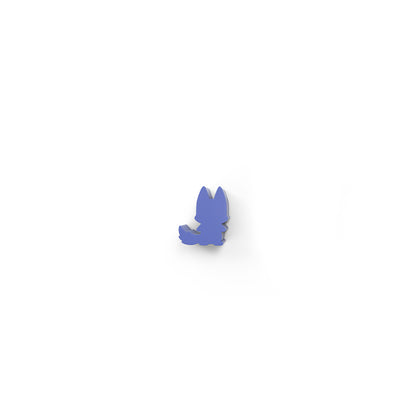 A blue, fox-shaped pin with a minimalist design lies against a plain white background, reminiscent of the charming wooden meeples from the Here to Slay: Warriors & Druids Meeples by Unstable Games.