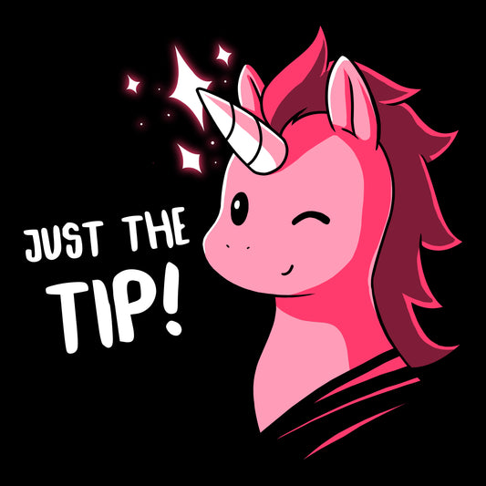 A graphic of a smiling pink unicorn with the text 