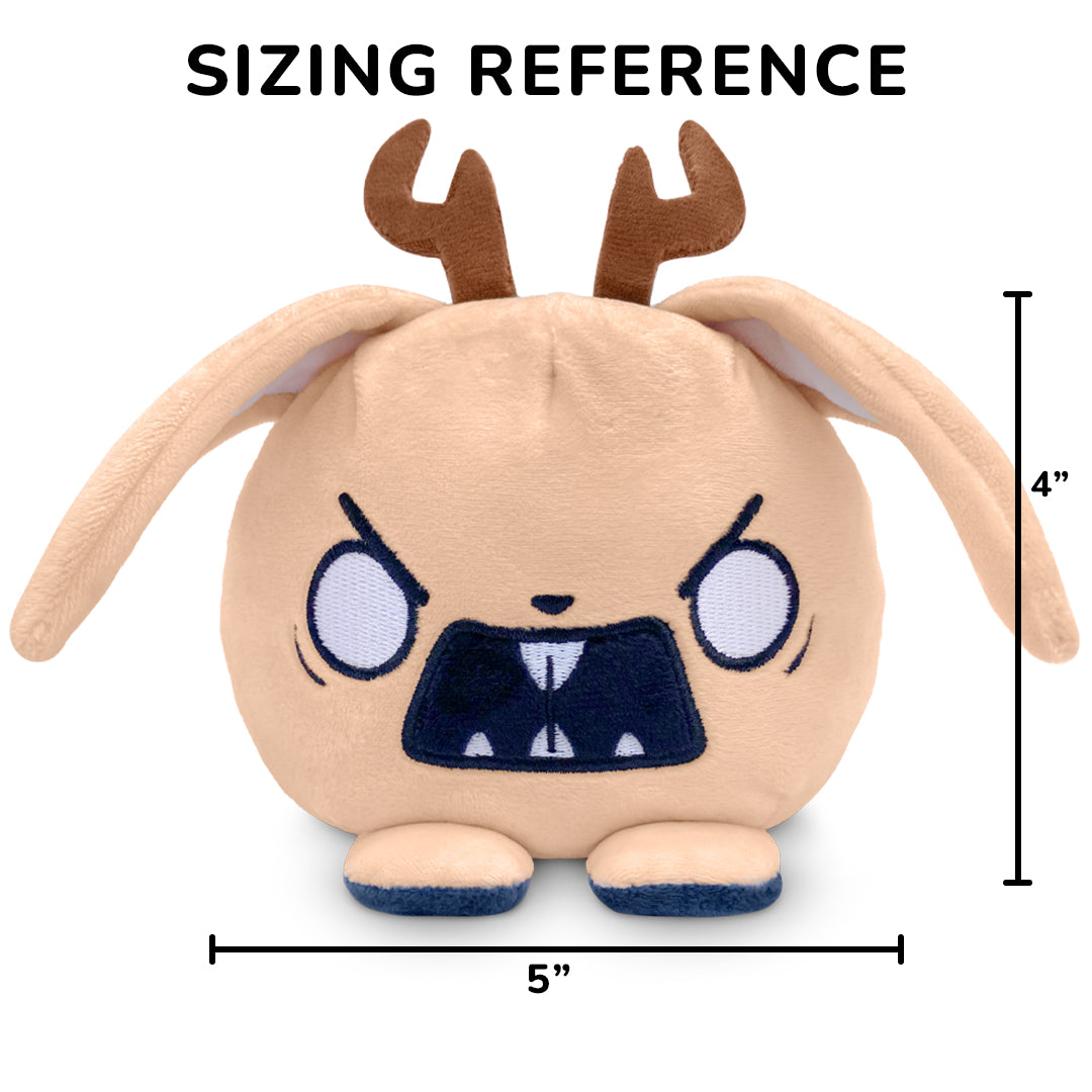 Twisted Cryptids: Jackalope 4" Reversible Plushie with a sizing reference of 4 inches