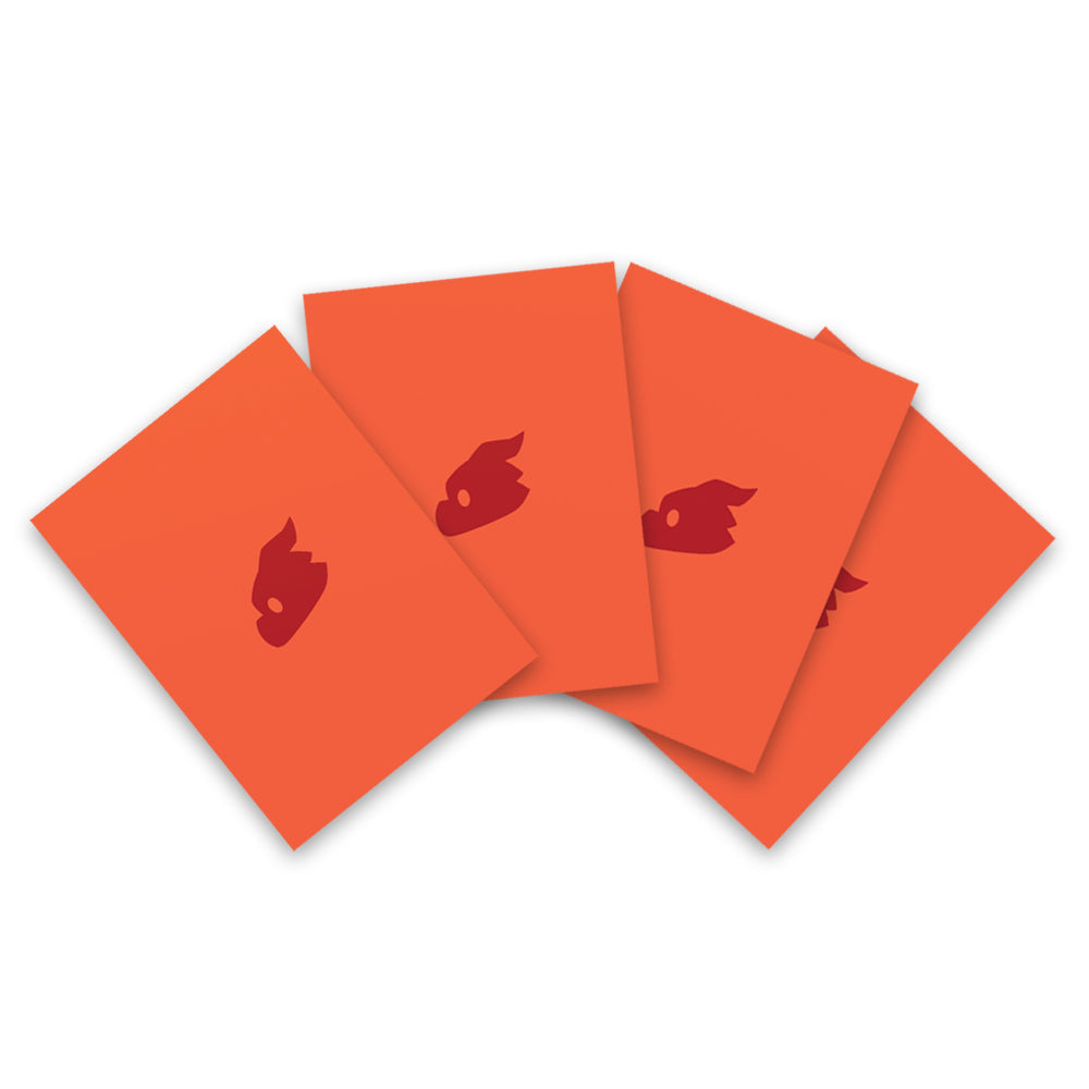 Five red envelopes with Tic Tac K.O. Dragons vs. Unicorns: Team Dragon Card Sleeves arranged in a fanned-out style on a white background by Unstable Games.